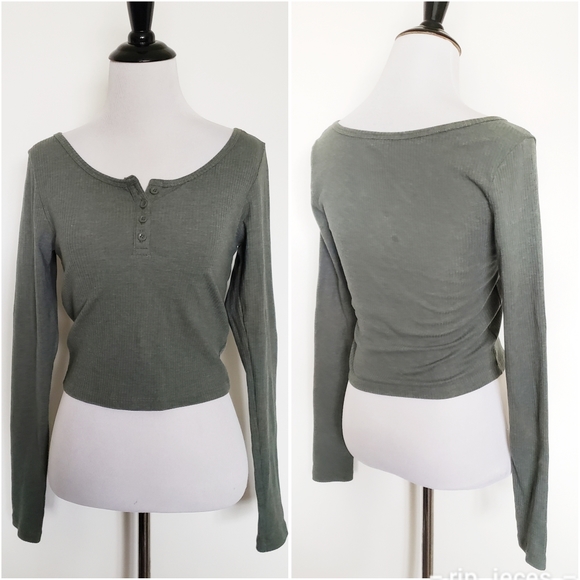 H&M Tops - 5for$25 olive green basic h&m crop longsleeve top